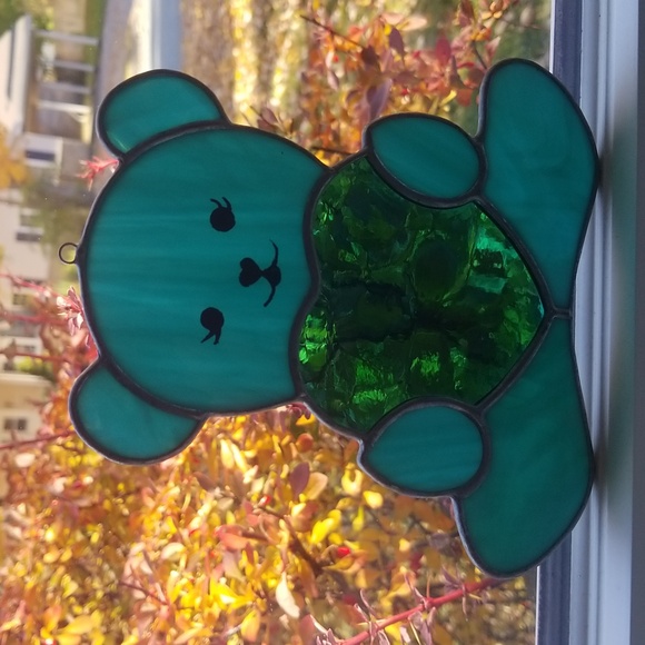 Stained glass Teddy w heart - Picture 4 of 4